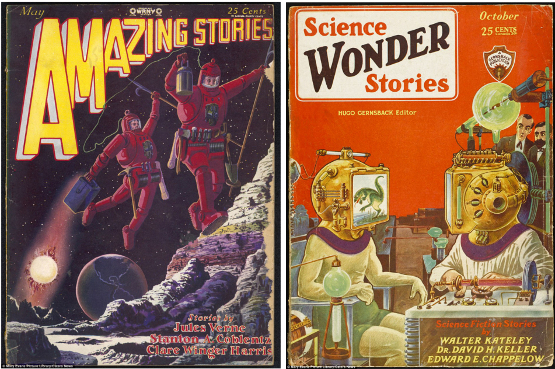 Capas de 1929 de Amazing Stories e Science Wonder Stories