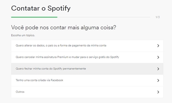 Formulário de contato do Spotify