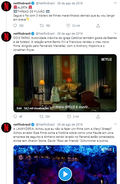 Exemplo de thread no Twitter feito pela Netflix 