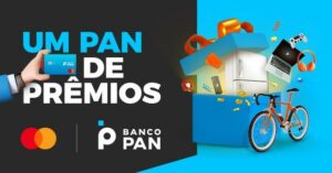 Ilustração de uma caixa de presentes semi aberta com prêmios ao lado do título "Um Pan de prêmios"